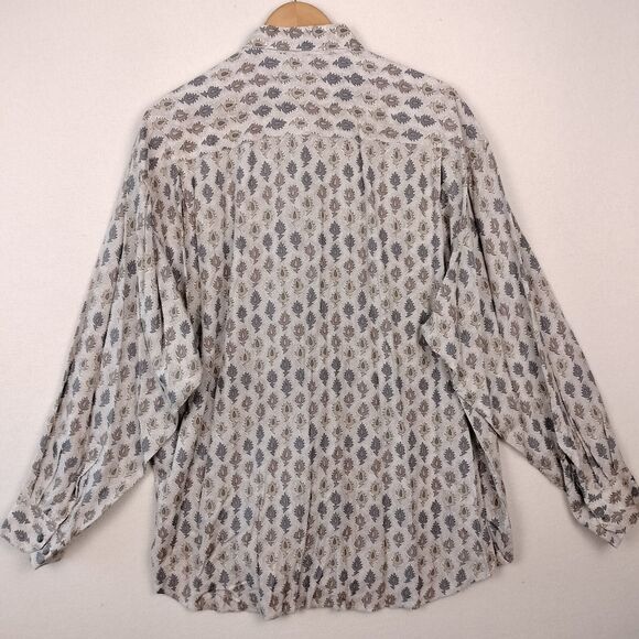 Reunion Shirt Mens XL Tan Long Sleeve Button Up Rayon All Over Print AOP Y2K VTG - Picture 9 of 12